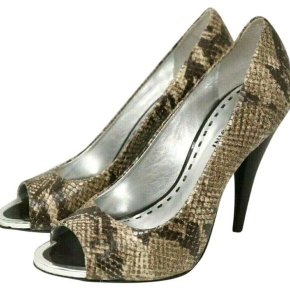 Gianni Bini Animal Print Snake Peep Toe Leather Pumps - Picture 3 of 7
